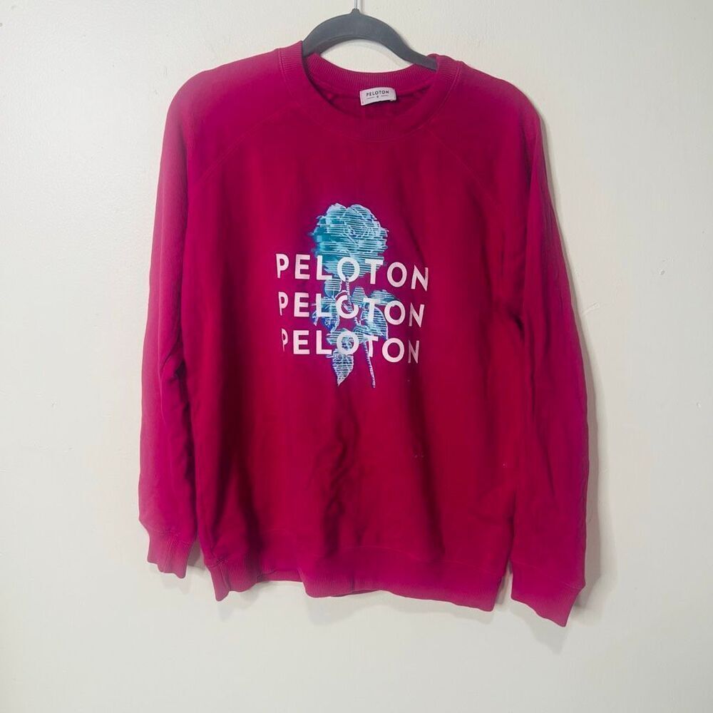 Peloton Hot Pink Crewneck Sweatshirt roses flaws Sz S